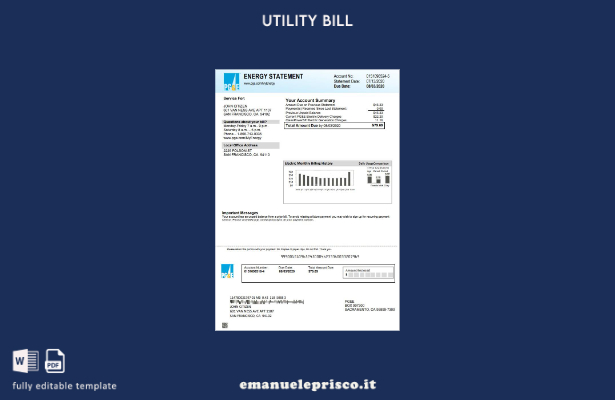 modello di bolletta elettrica PG&E stile verificato USA California